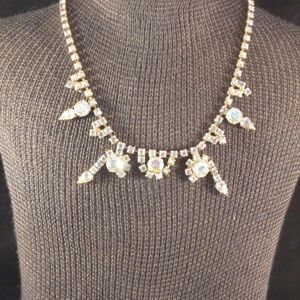 Glitzy & Dazzling Gold Tone Fringe Choker Necklace with Rhinestones 15”